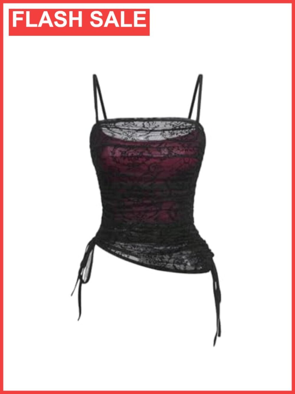 Women's Ruched Lace Cami Top Drawstring Sexy Gothic Sleeveless Square Neck